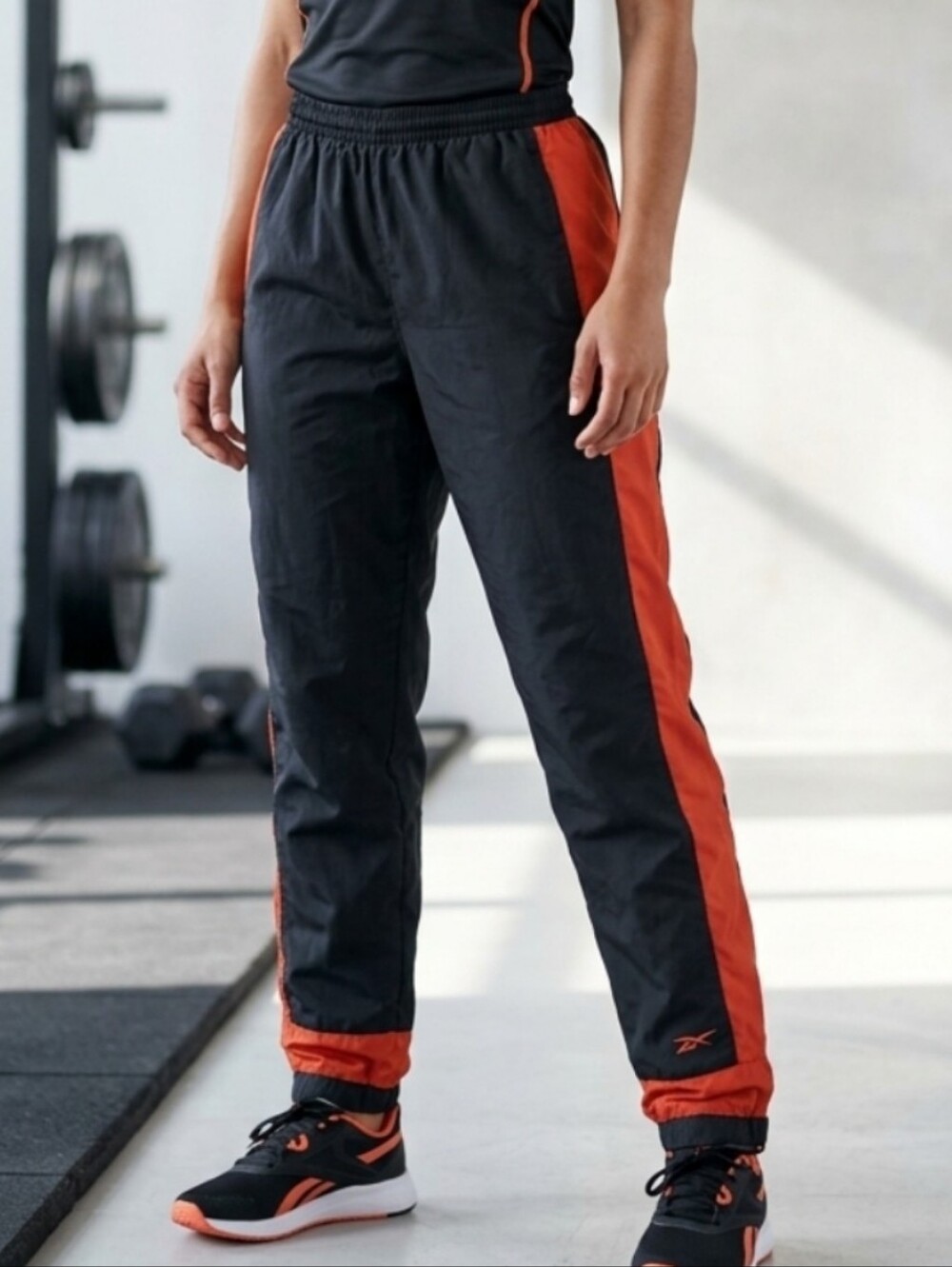 Vintage Reebok Colorblock Athletic Unisex Black and Red/Orange Track Pants